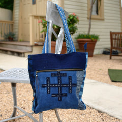 Cotton Indigo Bag with Batik and Embroidery