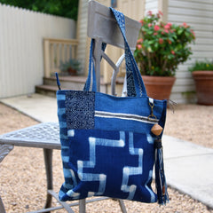 Cotton Indigo Bag with Batik and Embroidery