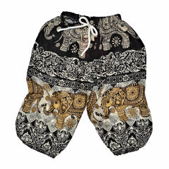 Childrens Elephant Print Pants - Black & Cream