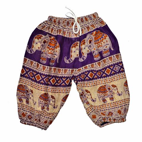 Childrens Elephant Print Pants - Purple & Cream