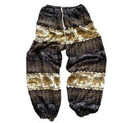 Elephant Print Lounge Pants - Black, White and Tan