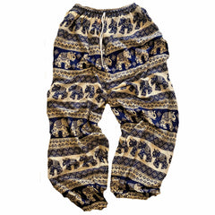 Elephant Print Lounge Pants - Dark Blue, White and Gold