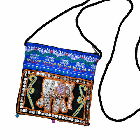 Mini Sling Bag with Sequin Elephant - Square (Royal and Black)