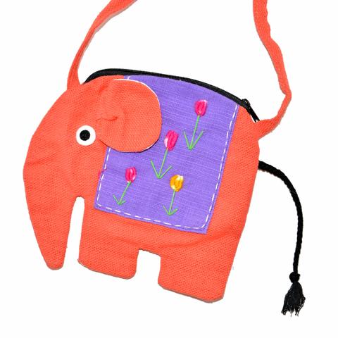 Elephant Shaped Mini Sling Bag - Large (Peach & Purple)