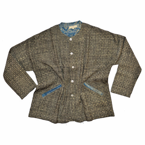 Hmong Batik Jacket - Black & White with Blue Batik Trim