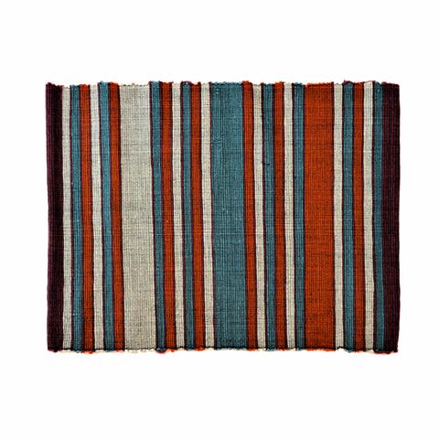 Striped Cotton Placemat-Green/Rust/White/Burgundy