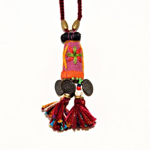 Hill Tribe Ornamental Necklace - Lavender/Yellow
