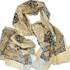 Batik Print Cotton Scarf (Black Fleur)