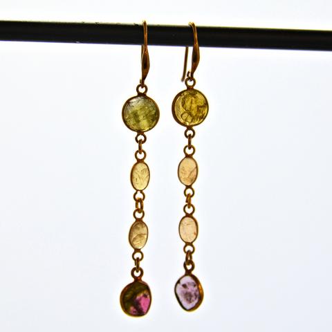 Tourmaline Gold Plate Dangling French Hook Earrings