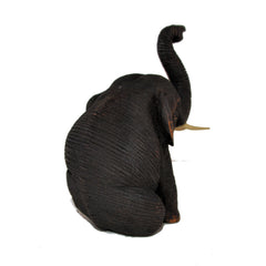 Wood Carved Elephant Figure (Sitting on Hip with Trunk Up)