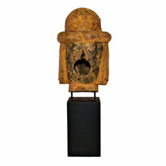 Antique Burmese Puppet Head on Stand (Extra Large Man with Bowl Hat)