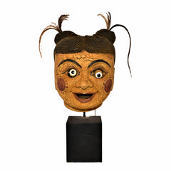 Antique Burmese Puppet Head on Stand (Extra Large Girl with Pigtails)