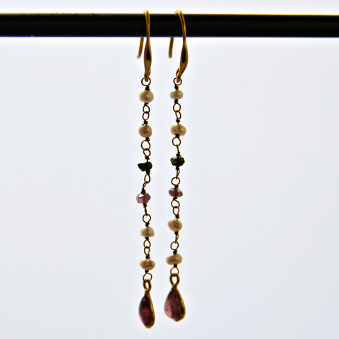 Pearl and Tourmaline Dangle Earrings