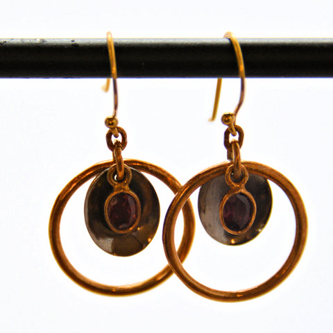 Gold Ring & Silver Disk with Gemstone Earrings