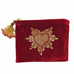 Velvet Mini Hand Pouch - Red with Gold Heart