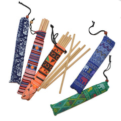 Reusable Bamboo Drinking Straws in Drawstring Bag