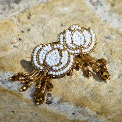 Hand-Beaded Lotus Earrings - White