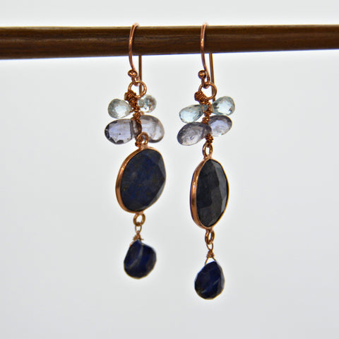 Mixed Gem Earrings - Blue