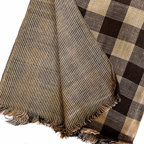 Pahkahmah 2-Sided Scarf - Brown Medium Check/Stripe