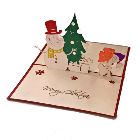 Snowman with Christmas Tree - Vietnamese Handmade Pop-up Card