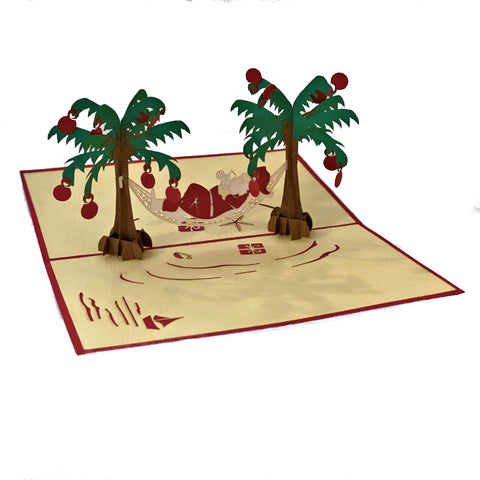 Tropical Santa on Hammock - Vietnamese Handmade Pop-up Card