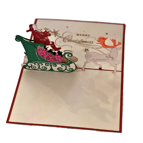 Santa on Sleigh - Vietnamese Handmade Pop-up Card
