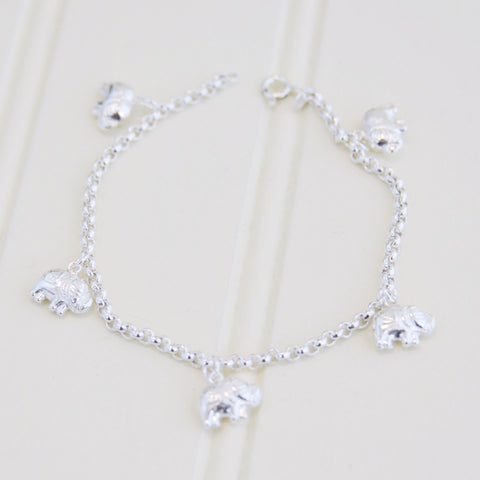 Sterling Silver Elephant Charm Bracelet