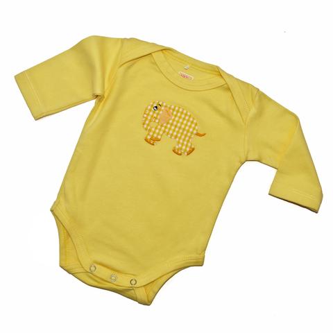 Long Sleeve Onesie - Yellow with Elephant