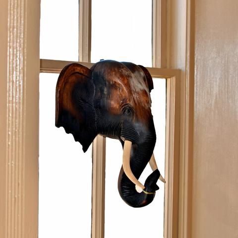 Hand Carved Hanging Elephant Head (16 inch)