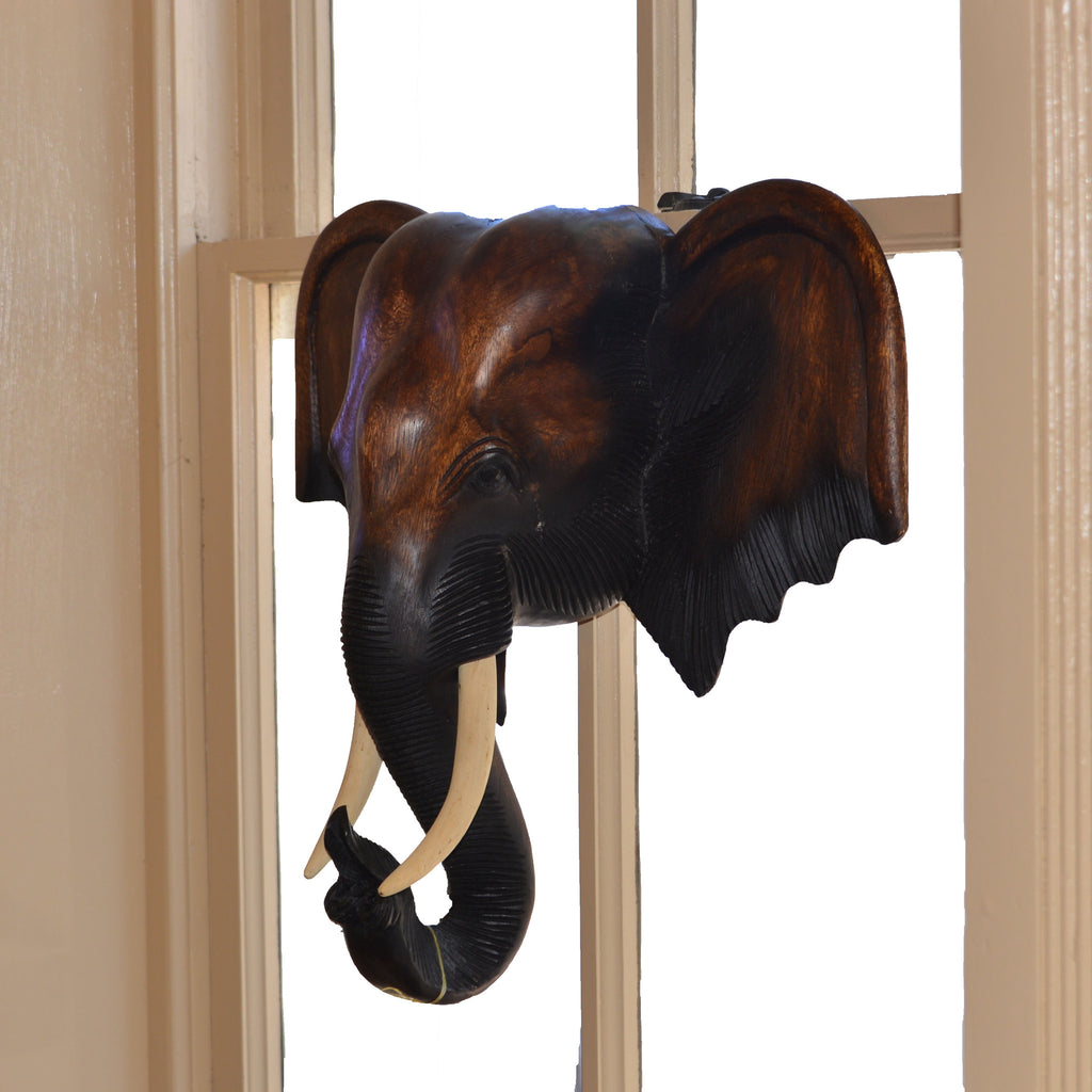 Hand Carved Hanging Elephant Head (25 inch)