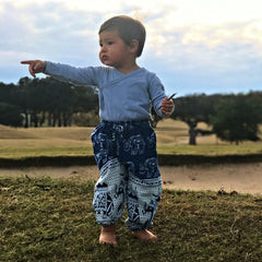 Childrens Elephant Print Pants - Blue & White