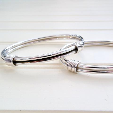 2 knot elephant hair style Sterling Silver Bangle