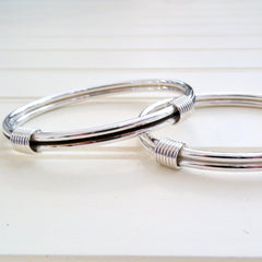 2 knot elephant hair style Sterling Silver Bangle