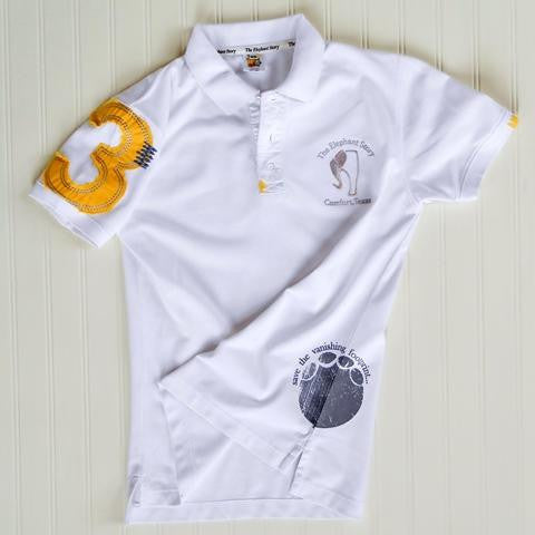 White Distressed Elephant Polo Shirt