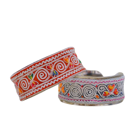 Hmong Cloth on Silver Bracelet