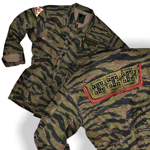 Vintage Military Camo Jacket with Hmong Sapa Fabric